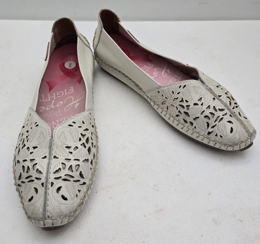 Pikolinos Womens Leather Laser Cut Jerez Loafers Flats Cream Revitalign 37/6.5-7